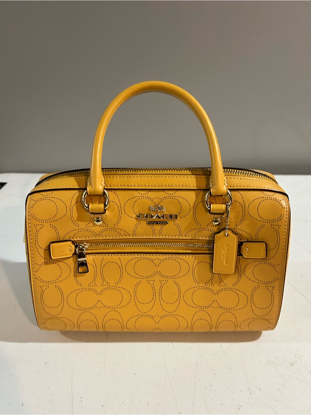 Coach Yellow Pebbled Leather Satchel with Signature Logo